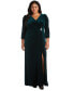 Plus Size Embellished Puff-Shoulder Velvet Gown