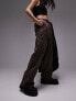 Фото #3 товара Topshop pull on straight leg cargo trouser in chocolate