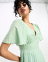 Фото #8 товара Little Mistress plunge flutter sleeve midi dress in sage green