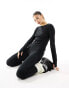 Threadbare Ski ribbed base layer top and leggings set in black