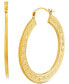 ფოტო #1 პროდუქტის Medium Greek Key Flat Hoop Earrings in 14k Gold