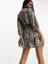 Фото #6 товара Only puff sleeve belted mini dress in zebra print