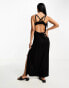 Фото #4 товара ASOS DESIGN linen cupped maxi slip sundress with cut out back in black