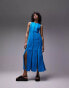 Фото #1 товара Topshop contrast stitch sleeveless midi dress with splits in blue