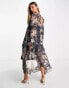 Фото #2 товара ASOS DESIGN pleated layered tiered midi dress in navy floral print with lace trim