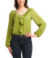 ფოტო #3 პროდუქტის Juniors' Puckered Ruffle-Trim Long-Sleeve Blouse