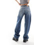 Weekday Rail mid waist loose fit straight leg jeans in jackpot blue
