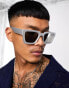 Фото #2 товара ASOS DESIGN bevel square sunglasses with mirror lens in silver