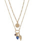Фото #2 товара Lucky Brand gold-Tone Mixed Stone Moon & Feather Convertible Layered Pendant Necklace, 17" + 3" extender