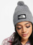 The North Face logo patch bobble hat in grey