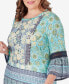 Фото #4 товара Plus Size Bohemian Floral Medallion Flounce Sleeve Top