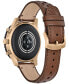 ფოტო #3 პროდუქტის Unisex CZ Smart Wear OS Brown Perforated Leather Strap Smart Watch 45mm