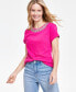 Фото #1 товара Women's Rhinestone-Trim Tee, Created for Macy's