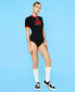 NICOPANDA Women's Graphic print Short Sleeve Crew Neck Body Suit Top Black XS