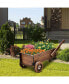 Wooden Wagon Planter Box with Wheels Handles and Drainage Hole-Rustic Brown