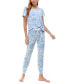 ფოტო #1 პროდუქტის Printed Short Sleeve Top & Jogger Pajama Set