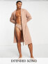 ASOS DESIGN lounge dressing gown in tonal cotton rib in beige