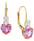 ფოტო #6 პროდუქტის Lab-Grown Pink Sapphire (2 ct. t.w.) & Cubic Zirconia Heart Drop Earrings in 14k Gold