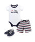 ფოტო #1 პროდუქტის Baby Boys Cotton Bodysuit, Shorts and Shoe 3pc Set, Blue Shark