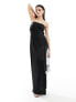 ASOS DESIGN satin bandeau bias maxi dress with tie back in black