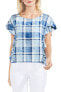 Фото #1 товара Vince Camuto Indigo Plaid Flutter Sleeve Blouse Women's Sz. Medium 152732