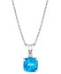 ფოტო #1 პროდუქტის Blue Topaz (1-3/4 ct. t.w.) & Diamond Accent Cushion Drop 18" Pendant Necklace in 14k White Gold