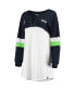 Women's White, College Navy Seattle Seahawks Athletic Varsity Lace-Up V-Neck Long Sleeve T-shirt