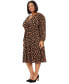 Plus Size Printed V-Neck Long-Sleeve Dress