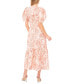 Фото #2 товара Women's Floral Puff-Sleeve Tie-Front Maxi Dress