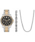 ფოტო #1 პროდუქტის Men's Three Hand Two-Tone Alloy Watch 44mm Gift Set