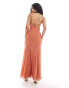 Фото #4 товара ASOS DESIGN Petite chiffon corset detail satin bias maxi dress with cut out in light rust