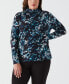 ფოტო #3 პროდუქტის Plus Size Shadow Damask Print Ruched Mock Neck Top