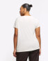 River Island Plus t-shirt with draped neck line in cream Бежевый, 50 - фото #3