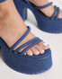 Stradivarius block heel strappy platform in denim