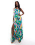 Фото #8 товара True Violet satin one shoulder slip maxi dress in abstract print