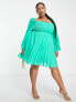 Фото #3 товара ASOS DESIGN Curve square neck pleated mini skater dress in emerald green