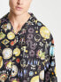 Фото #3 товара ASOS DESIGN woven pyjama set with long sleeve shirt and shorts in multi print in black