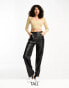 Only Tall high waisted wide leg faux leather contrast stitch trousers in black