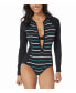 Фото #1 товара Women's Sculpt Long Sleeve Zip Front Laguna Stripe One Piece Swimsuit