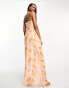 ASOS DESIGN Tall cami mesh maxi dress with sash in orange smudge print