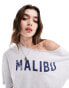 ASOS DESIGN relaxed off shoudler t-shirt with malibu graphic in ice marl