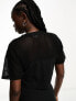 Фото #4 товара Miss Selfridge oversized boxy short sleeve crop t shirt with fishnet panel co-ord in black