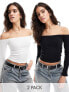 Фото #1 товара Miss Selfridge rib bardot top 2 pack in white and black