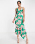 River Island floral satin cami slip midi dress in green