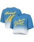 ფოტო #2 პროდუქტის Women's Threads Justin Herbert Powder Blue, White Los Angeles Chargers Drip-Dye Player Name and Number Tri-Blend Crop T-shirt