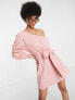 ASOS DESIGN Tall one shoulder belted beach mini dress in pink super crinkle