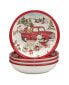 Red Truck Snowman 4 Piece Soup Bowl Set