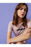 Kadın Pembe Çizgili Kısa Kollu T-Shirt