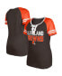 ფოტო #1 პროდუქტის Women's Brown Cleveland Browns Raglan Lace-Up T-shirt