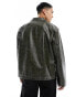 ASOS DESIGN faux leather harrington jacket with contrast stitch in washed green